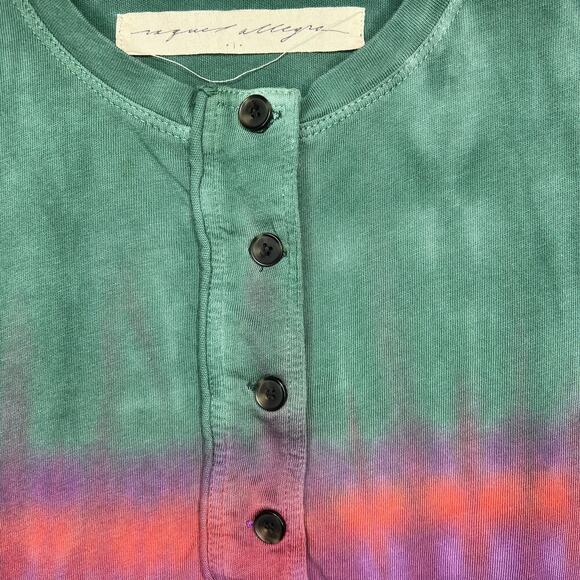 Raquel Allegra Tie Dye Cotton Henley T-Shirt Short Sleeve Sz 1 Small Boho Hippie - Picture 3 of 10